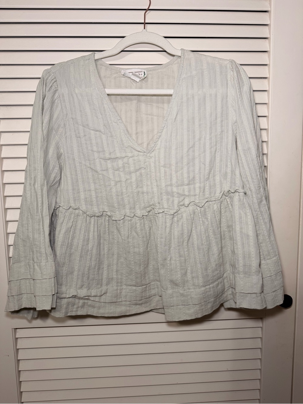 Love Riche Light Mint Babydoll V-Neck Peasant Top - Size L